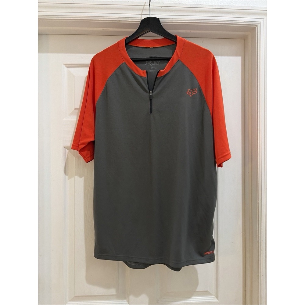 Fox Racing Mountain Bike Jersey Men's XL Gray Orange 3/4 Sleeve Quarter Zip